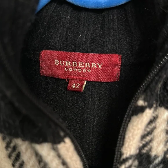 Burberry Plaid Front Ribbed Zip Up Sweater - Picture 2 of 6